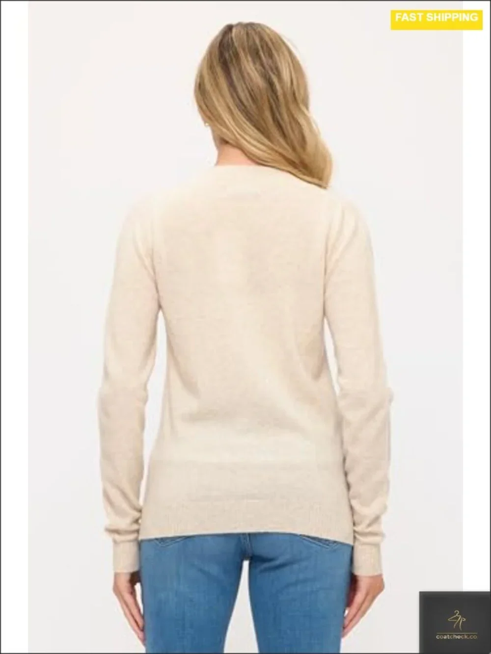 100% Cashmere Long Sleeve Crew Neck Zip Cardigan